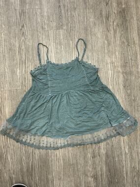 POL Clothing Sage Green Lace Trim Babydoll Cami Top Womens M Boho Fairy Grunge